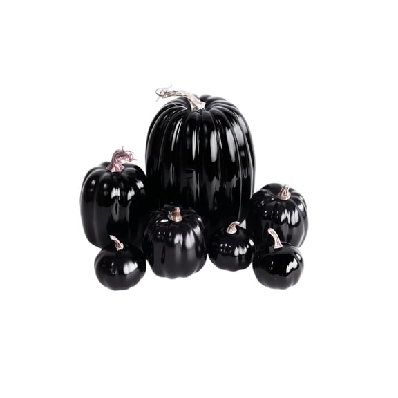 7Pcs Artificial Foam Pumpkins Assorted Sizes Fake Simulation Pumpkin Model White Orange Black Faux Pumpkin Decor Halloween Thanksgiving Fall Harvest Tiered Tray Tabletop Farmhouse