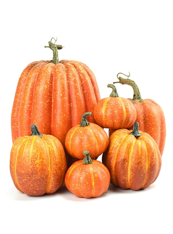 7Pcs Artificial Pumpkins Fall Decoration Assorted Faux Pumpkin Cute Foam Outdoor Pumpkins for Porch,Party,Home
