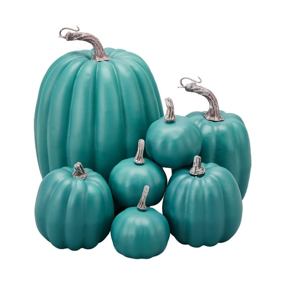 7Pcs Artificial Pumpkins Halloween Home Decoration Set Fake Orange White Pumpkins for Fall Harvest Seasonal Holiday Decor