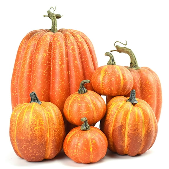 7Pcs Artificial Pumpkins for Decorating, Assorted Pumpkin Cute Foam Pumpkins for Thanksgiving Party