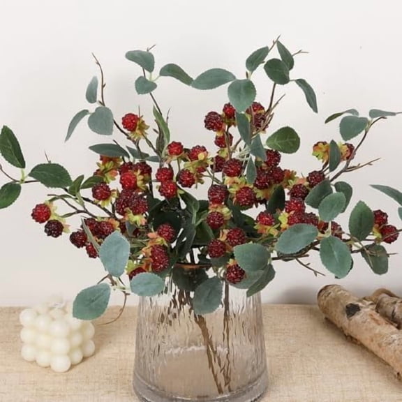 7Pcs Artificial Raspberry Plant Stems 15.7'' Simulated Berry Bouquet for Home Decor Photography Props Wedding Decoration