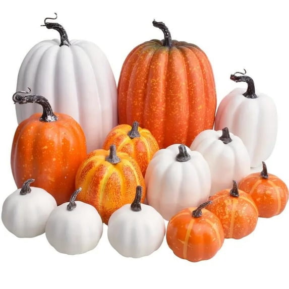 7Pcs Assorted Sizes Artificial Fake Pumpkins Large Faux Harvest Pumpkins for Fall Thanksgiving Halloween Seasonal Holiday Decor Decoration