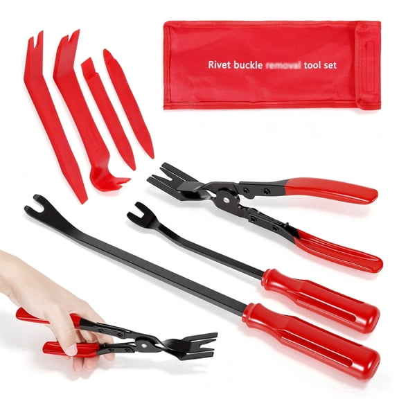 7PCS Auto Trim Removal Tool Kit, Professional Car Panel Clip Fastener Remover Set with 2-in-1 Clip Pliers & Nylon Pry Tools, Automotive Interior Door Radio Dashboard Repair Tool with Storage Bag