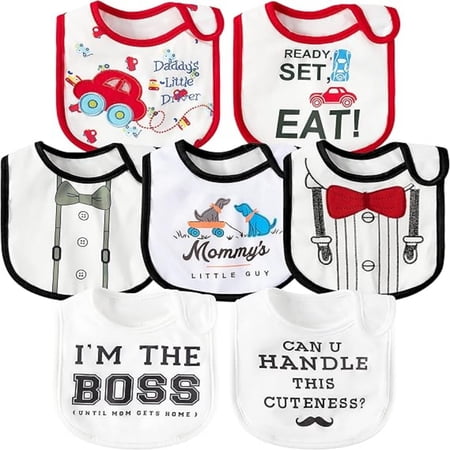 Laffact Baby Bibs Adjustable Hook Loop Closure Infant Bib for Feeding(6-12 Months),7Counts