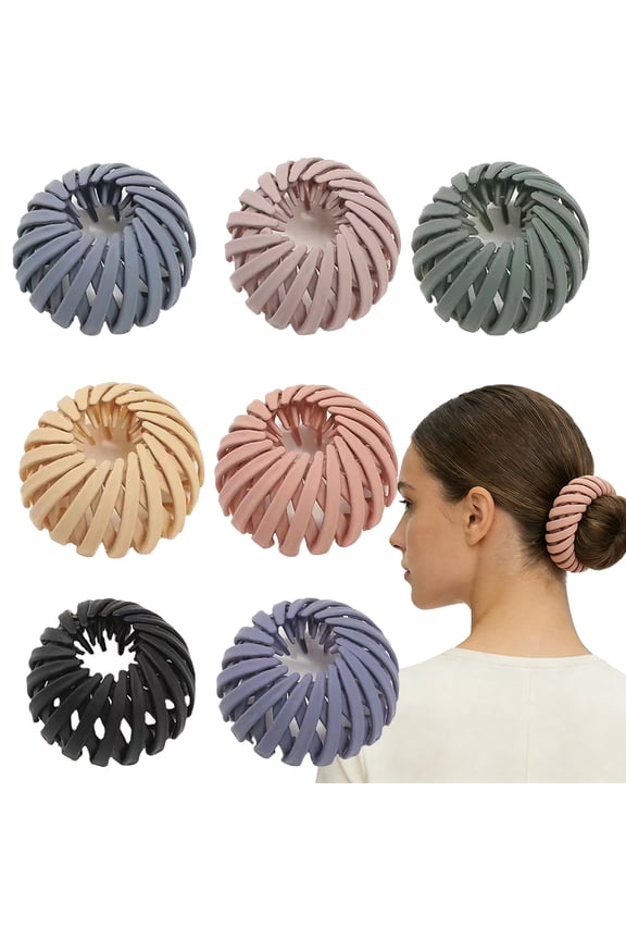 7Pcs Bird Nest Magic Hair Clip, DUAIU Lazy Bird's Nest Plate Hairpin, Expandable Ponytail Holder, Frosted Hair Clips, Hairpin Donut Hair Bun Maker for Women Girls Long Natural Hair Accessories