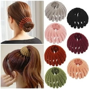 7Pcs Bird Nest Magic Hair Clip, DUAIU Lazy Bird's Nest Plate Hairpin, Expandable Ponytail Holder, Velvet Hair Clips, Hairpin Donut Hair Bun Maker for Women Girl