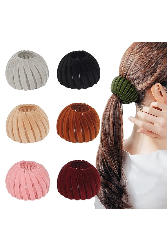 7Pcs Birds Nest Hair Clips Velvet Vintage Expandable Ponytail Holder for Women,Grey, Khaki, Pink, Red, Brown, Black, Green