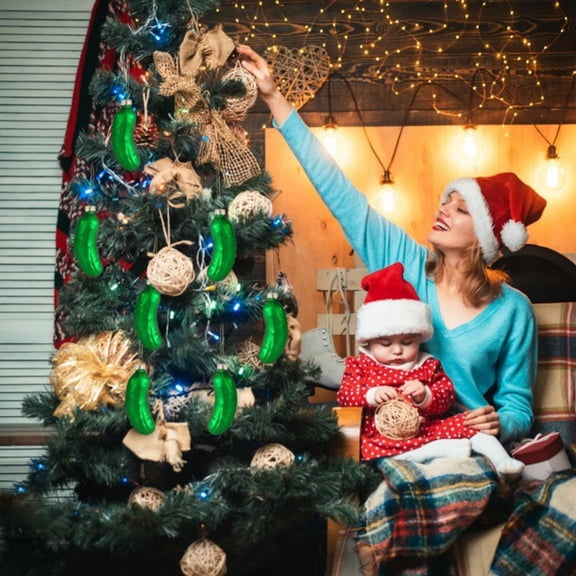 7Pcs Blown Glass Pickle Ornament for Christmas Tree Christmas Pickle Ornament Shatterproof Sparkly Traditional Christmas Decoration