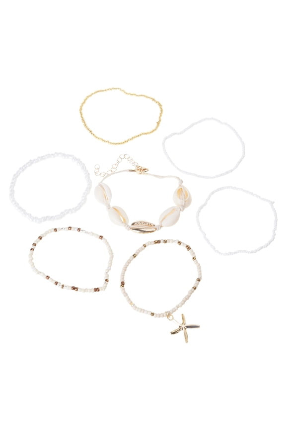 7Pcs Bohemian Handchains Beach Starfish Shell Beaded Bracelets for Women Girls