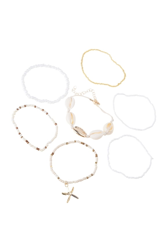 7Pcs Bohemian Styles Beach Bangles with Shells and Sea Star Bead Elegant Vacation Accessories for Women and Girls