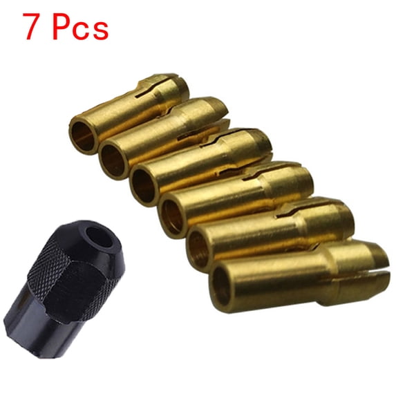 7Pcs Brass Drill Chucks Collet Bits With 1 Screw Nut, 1-3.2Mm Clamping Diameter 4.8Mm Shank 0.66'' Length, For Dremel Rotary Tool Most Hardware Hobby Home Rotary Tools