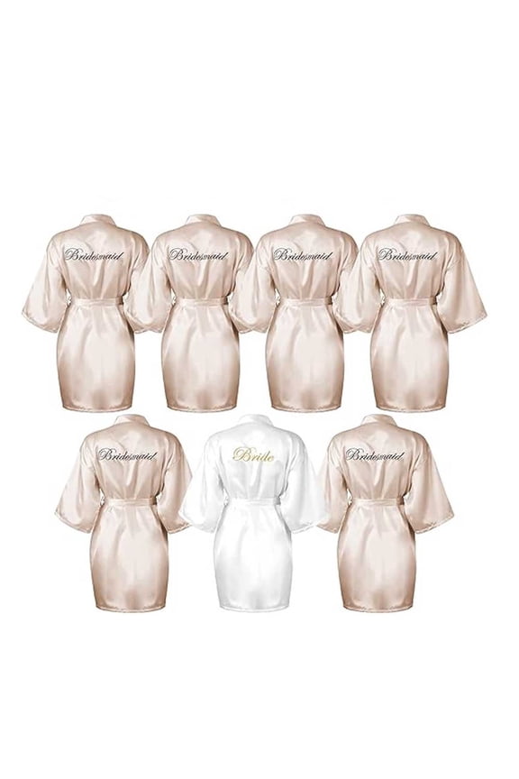 7Pcs Bridesmaid Robe Sets Bride Silk Satin Bridal Party, Bridesmaid Wedding Robes Silky Bathrobes Summer Loungewear