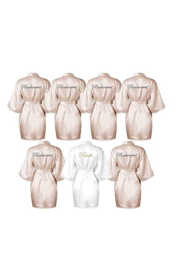 7Pcs Bridesmaid Robe Sets Bride Silk Satin Bridal Party ，Bridesmaid Wedding Robes Silky Bathrobes Summer Loungewear