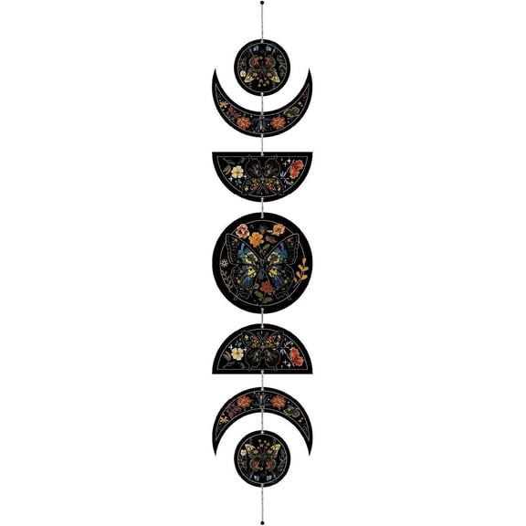 7Pcs Butterfly Flower Moon Ornaments Half Round Wood Pendant Moon Cycle Wall Hanging Wooden Moon Phase Home Boho Decor Supplies for Bedroom Farmhouse Gallery Apartment Bar 37.1x6.3in Colorful