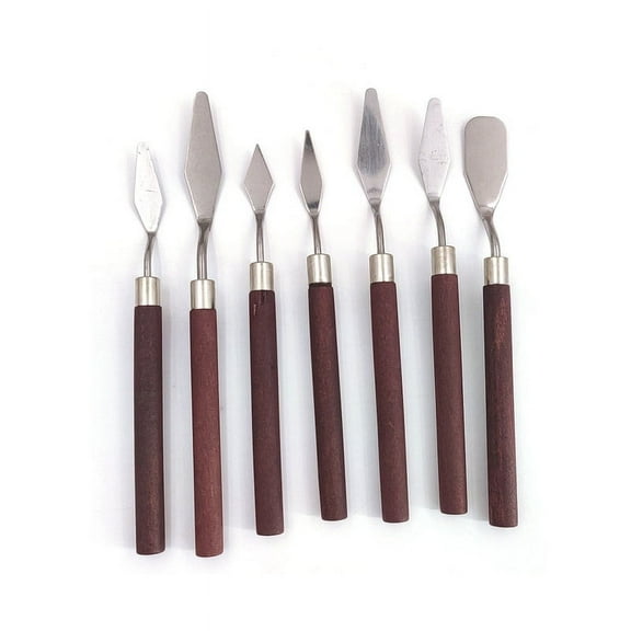 7Pcs Cake Palette Knife for Baking Mini Oil Spatula Art Small Clay Tools for Decorating/Design Plastic Wooden Handle 1023413