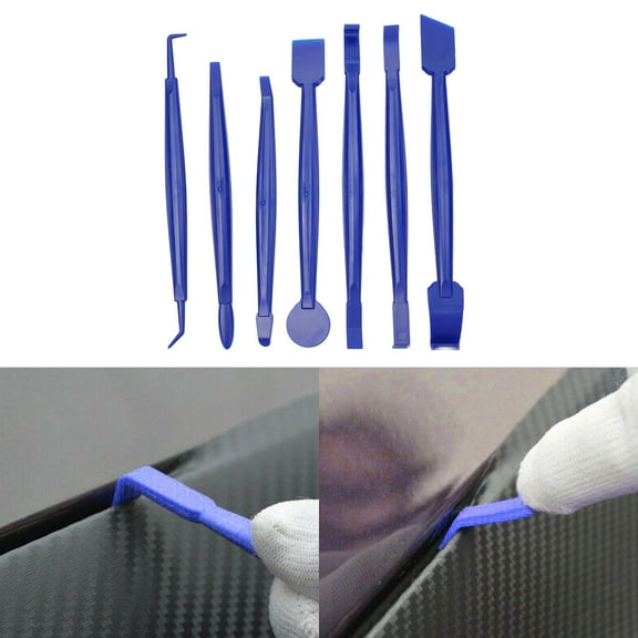 7Pcs Car Wrap Vinyl Tools Kit 3D Carbon Fiber Decal Film Squeegee Felt Kit Blue