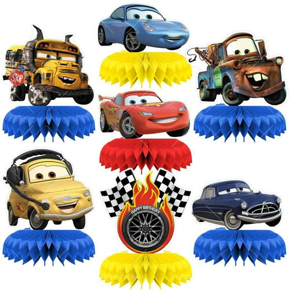 7Pcs Cars Honeycomb Centerpieces for Party Supplies, Double Sided Table Birthday Decorations Centerpieces Party Favors, Shower Cake Topper Photo Booth Props Party