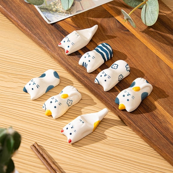 7Pcs Cat Chopstick Rest Set Rests Ceramic Cute Cat Chopsticks Holders Porcelain for Dinner Spoons Forks Paint Brushes Table Kitchen Decoration