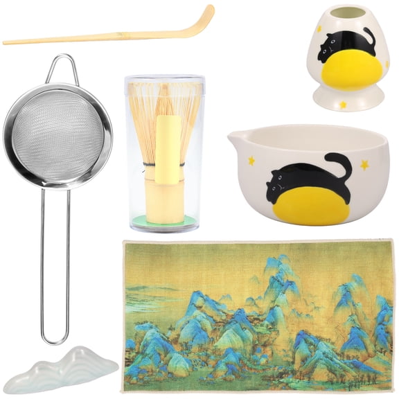 7Pcs Ceramic Matcha Set Easy to Use Matcha Tea Kit Good Mixing Effect Tea Making Kit Easy to Clean Suitable for Party Picnic