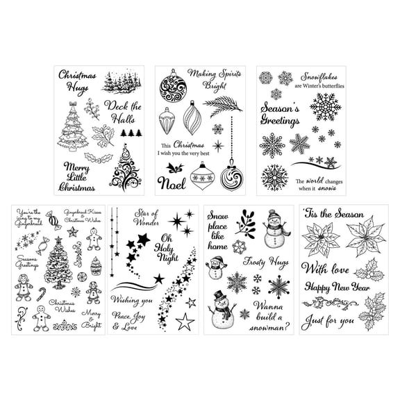 7Pcs Christmas Themed Clear Silicone Stamper Journaling Stamping Tool for Scrapbooking Card Making Journal Photo Album