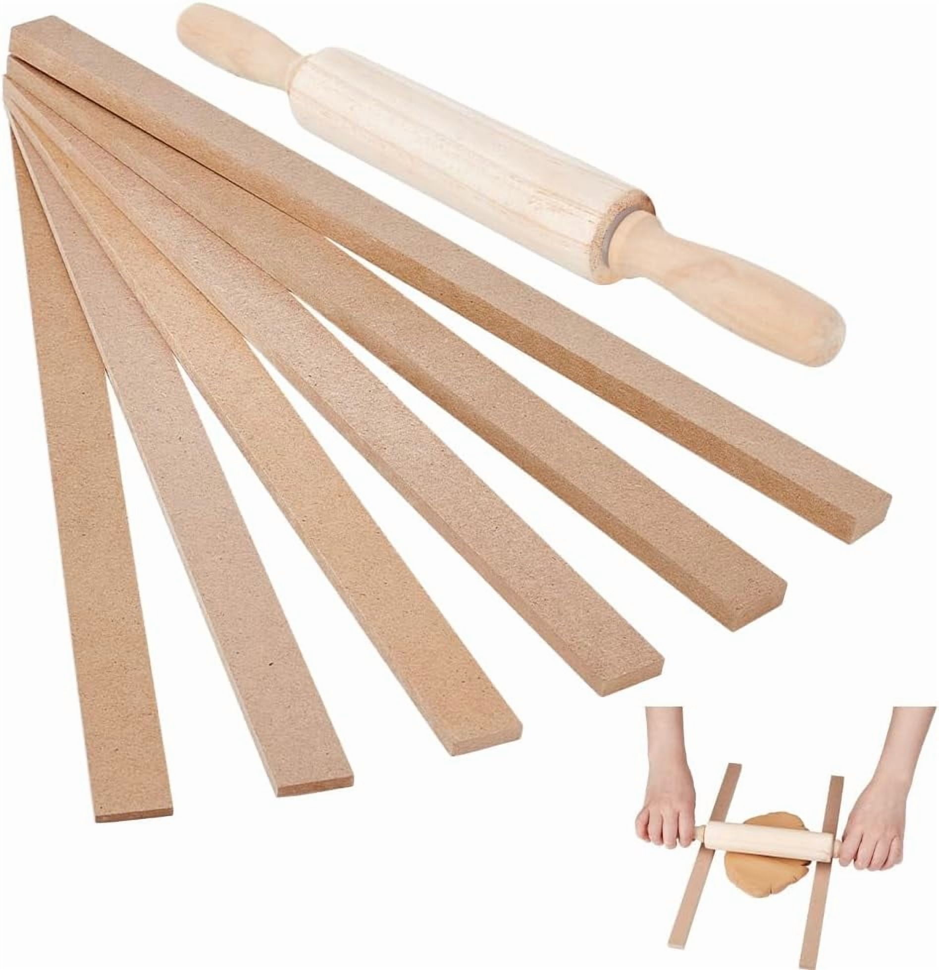 7Pcs Clay Roller Guide Pottery Tools 6 Sizes Pottery Rolling Depth Guide Sticks and Wooden Rolling Pin Set Clay Mudboard Tools for Manual Self Made Clay Gift Decoration Tan DIY