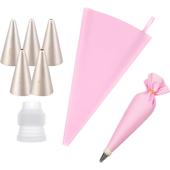 7Pcs Cookie Decorating Tips Set Include 5 Writing Piping Tips and 1 Small Coupler and 1 Silicone Pastry Bag Cake Decorating Tools for Cookies Cupcakes and Baking Projects