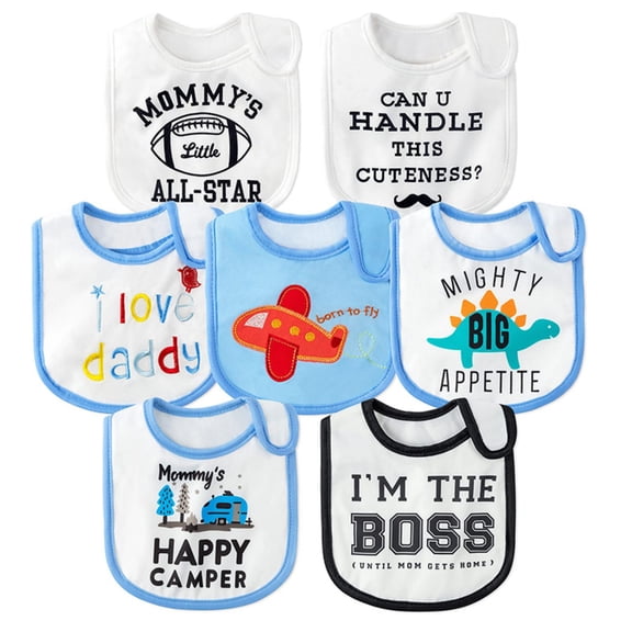 7Pcs Cotton Waterproof Baby Bib for Drooling Feeding Eating Teething, 6-12 Months