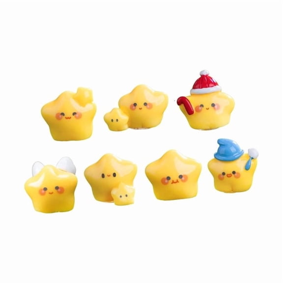 7Pcs Creative Yellow Star Miniature Statues Handmade Resins Crafts For Garden Scene Desktop Displays Party Decoration