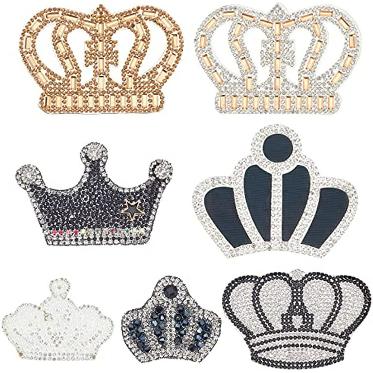 7Pcs Crown Rhinestone Clothes Patches Mixed Style & Size Crystal