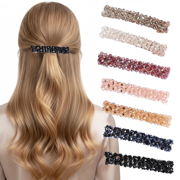 7Pcs Crystal Hair Clips for Fine Thick Hair 3.5 Inch Large Hair Barrettes Sparkly Glitter Rhinestone Hair Clips French Barrette Hair Accessories