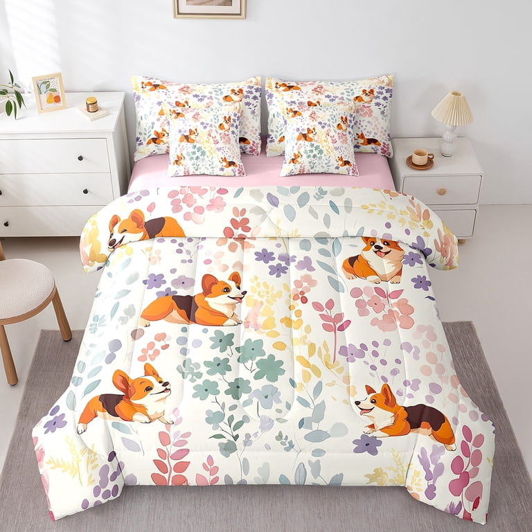 Erosebridal 3D Corgi Dog King Size Sheet Set - 4 Piece Microfiber, 78x80x16 Fitted Sheet, Beach Themed Kids Bedding 4 thumbnail image