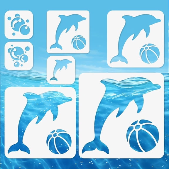 7Pcs Dolphins Stencils Painting Reusable Sea Ocean Animal Stencil Drawing Templates Bubbles DIY Craft Paint Templates