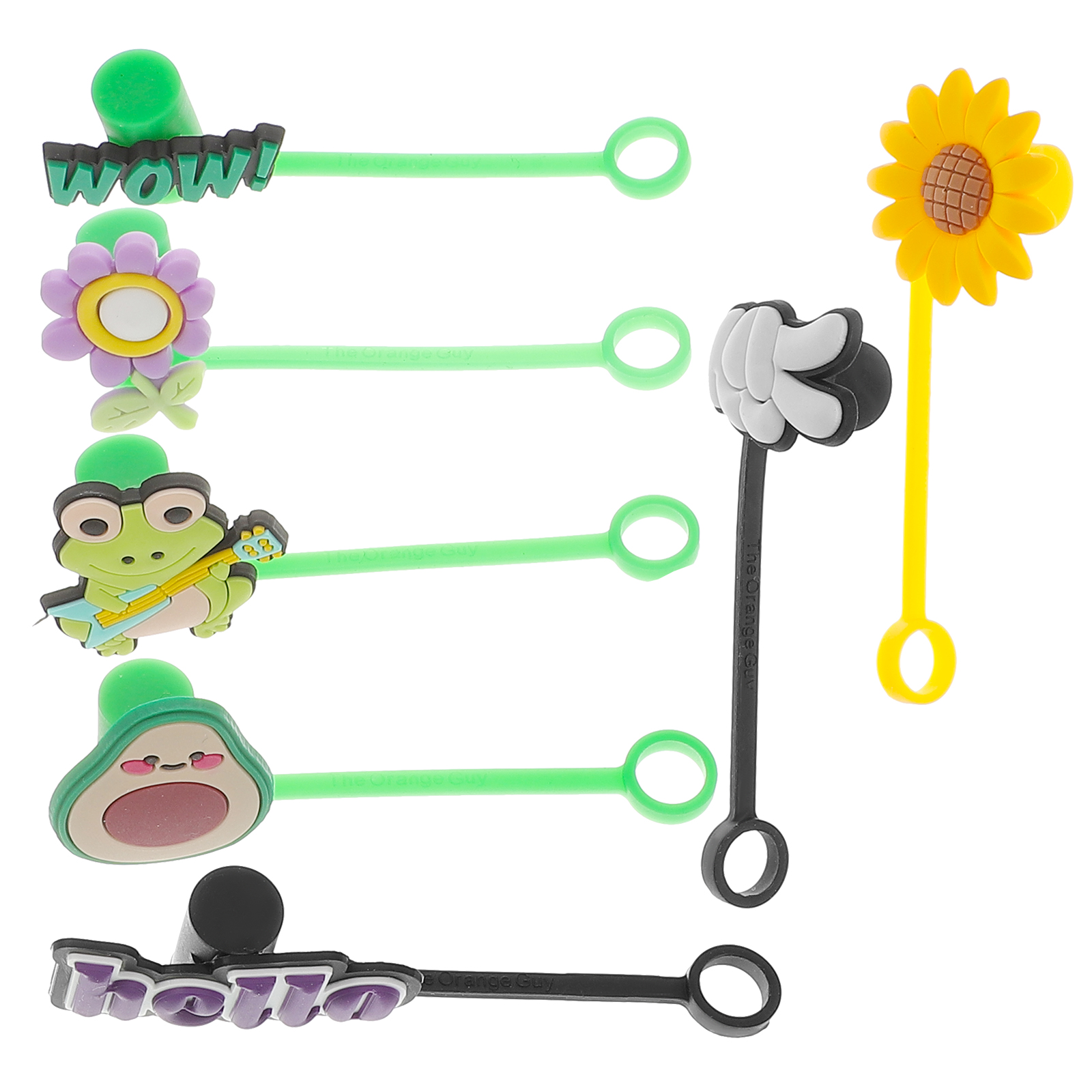 7Pcs Drinking Straw Caps Silicone Drinking Straw Lids Cartoon Straw