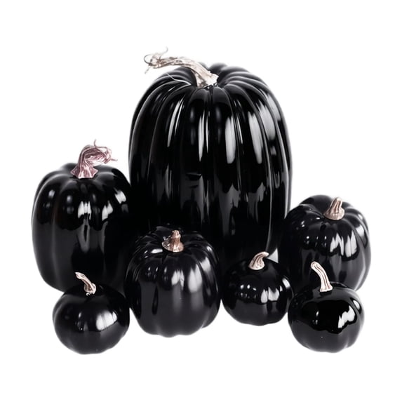 7Pcs Fake Pumpkin Fall Decorations, Artificial Pumpkins Harvest Faux Foam Pumpkins for Fall Halloween Thanksgiving Decorations Festival Outdoor Decor, Black