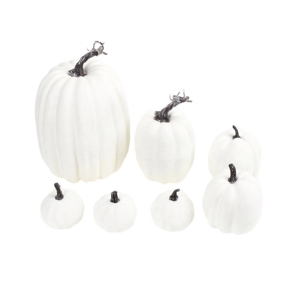 7Pcs Fake Pumpkin Fall Decorations, Artificial Pumpkins Harvest Faux Foam Pumpkins for Fall Halloween Thanksgiving Decorations Festival Outdoor Decor, White