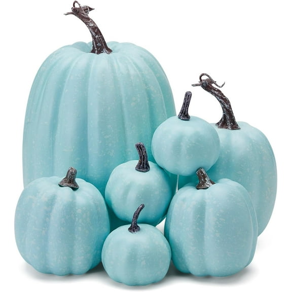 7Pcs Fake Pumpkins Artificial Plastic Pumpkins Decorations Foam Pumpkins for Fall Halloween Home Decor (Blue, One Size)