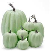 7Pcs Fake Pumpkins Artificial Plastic Pumpkins Decorations Foam Pumpkins for Fall Halloween Home Decor Green, One Size