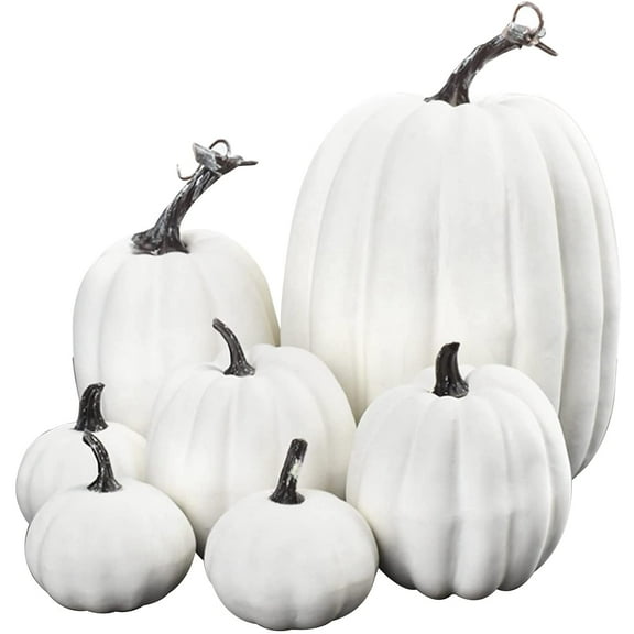 7Pcs Fake Pumpkins Artificial Plastic Pumpkins Decorations Foam Pumpkins for Fall Halloween Home Decor (White, One Size)