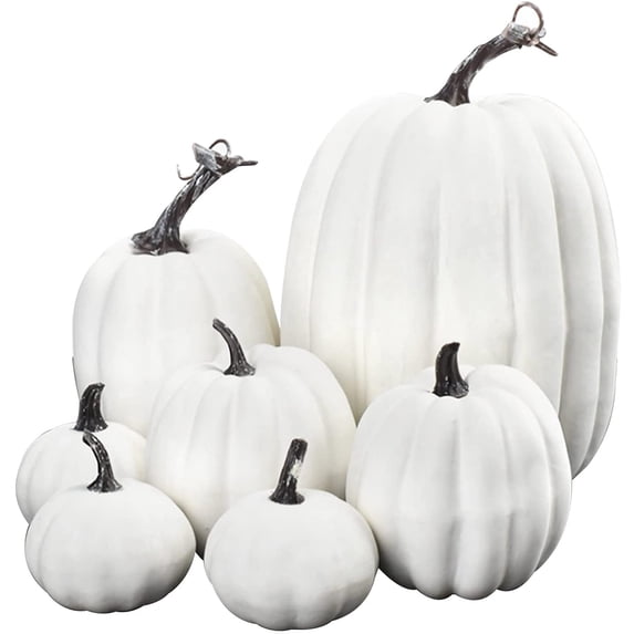 7Pcs Fake Pumpkins Artificial Plastic Pumpkins Decorations Foam Pumpkins for Fall Halloween Home Decor (White)