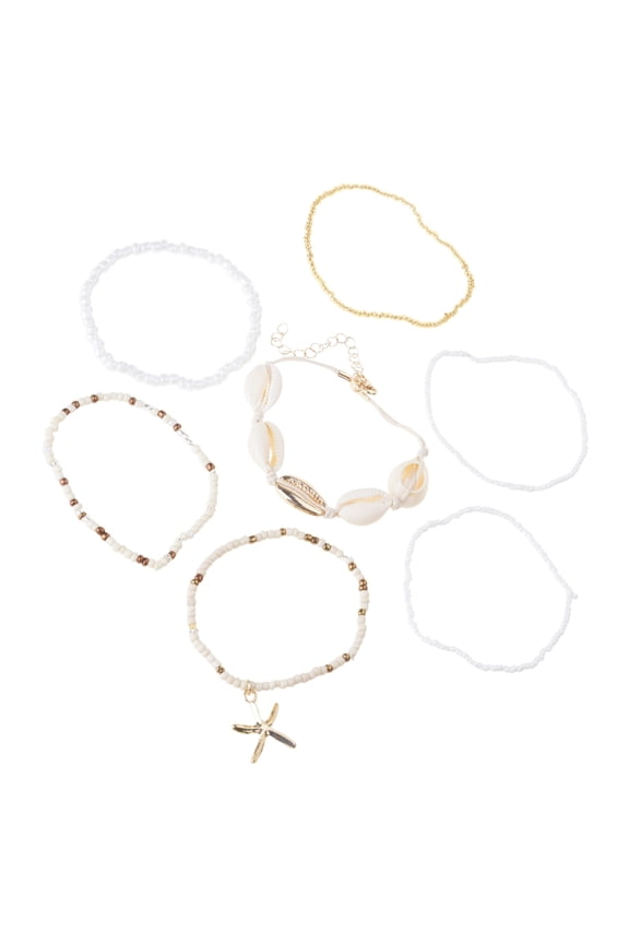 7Pcs Fashion Shell and Sea Star Beaded Bracelets Unique Bangles for Women Elegant Beach Vacation Jewelry