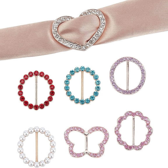 7Pcs Flower Flat Round Butterfly Heart Alloy Rhinestone Buckles Mixed Color 1pc/style