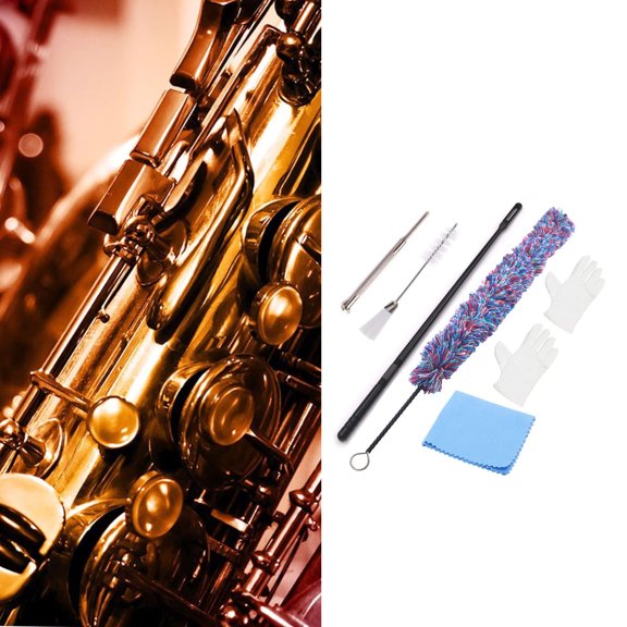 7Pcs Flute Clarinet Cleaning Kit Wind Instrument Care Set With Swab Brush Cloth Gloves Accessories For Home Outdoor(Light Gray-37Cm)