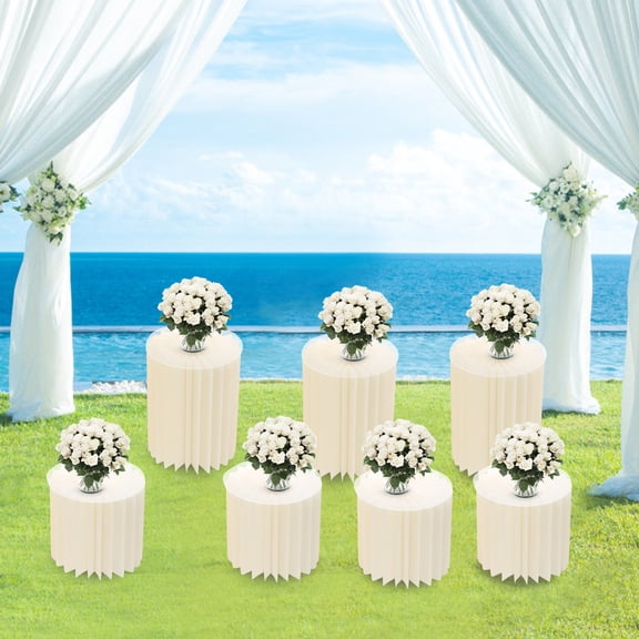 7Pcs Foldable Paper Column Display Stands Round Cylinder Wedding Flower Stands for Weddings, Birthday