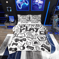 thumbnail image 1 of 7Pcs Gaming Comforter Set King,Gamer Bedding Comforter Set,Gamepad Video Games Bed In A Bag Black White Graffiti Bed Sets With Comforter And Sheets, 1 of 5