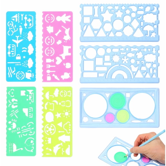 7Pcs Geometric Drawings Templates Reusable PVC Drafting Stencils Measuring Tools for Architecture Office Journaling