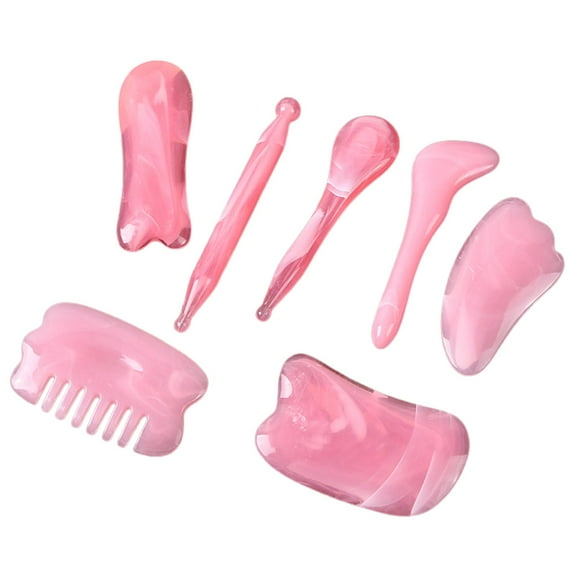 7Pcs Gua Sha Scraping Tool Gua Sha Facial Tools, Body Massage, Manual Traditional for Neck Back Resin Handheld Scraping Board Guasha Board Pink