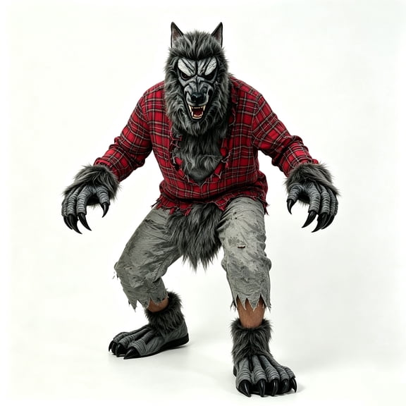 7Pcs Halloween Werewolf Costume with Claws Shoes,Unisex Adults Big Bad Wolf Costumes,Moonlit Wolf man Costumes
