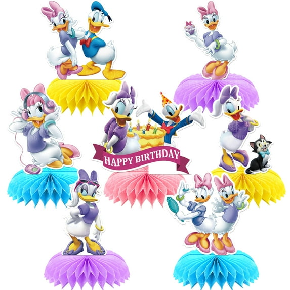 7Pcs Honeycomb Centerpieces for Donald Duck Party Supplies, Double Sided Table Birthday Decorations Centerpieces Party Favors, Shower Cake Topper Photo Booth Props Party