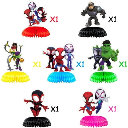 7Pcs Honeycomb Centerpieces for Spider-Man Party Supplies, Double Sided Table Birthday Decorations Centerpieces Party Favors, Shower Cake Topper Photo Booth Props Party
