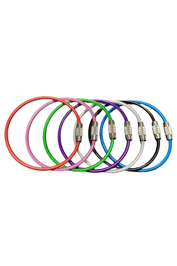 7Pcs - Key Rings Stainless Steel Wire Keychains Lock Cable Heavy Duty Luggage Tags Loops Keepers( 4 inches ,2mm) Twist Barrel